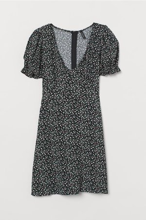Patterned Dress - Black/small flowers - Ladies | H&M US