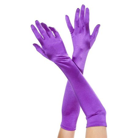 purple satin gloves
