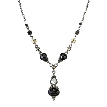 1928 Black-Tone Y Shaped Drop Pendant Necklace 15 - 18 Inch Adjustable – 1928 Jewelry