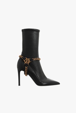 Black Leather Pia Ankle Boots With Balmain Medallion for Women - Balmain.com