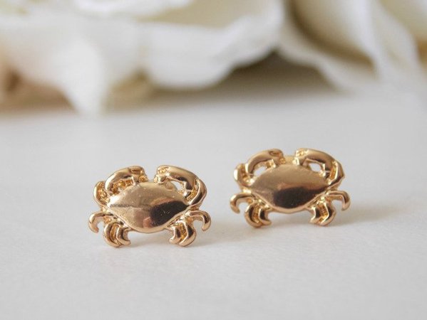Gold Crab Earrings. Nautical earrings Crab Jewelry Sea Life | Etsy