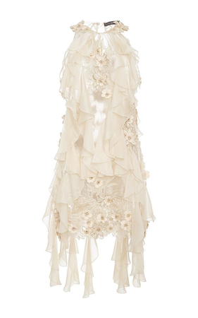 cream ruffle floral dress