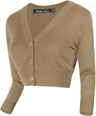 Urban CoCo Women's Cropped Cardigan V-Neck Button Down Knitted Sweater 3/4 Sleeve (S, Lemon Yellow) at Amazon Women’s Clothing store