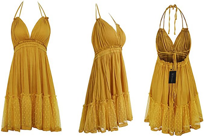 Amazon.com: R.Vivimos Womens Summer Halter Deep V Neck Sexy Patchwork Mini Short Dresses: Clothing