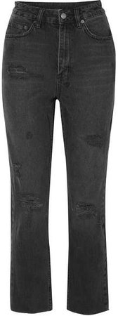 Castor Oil Cropped Distressed High-rise Slim-leg Jeans - Black