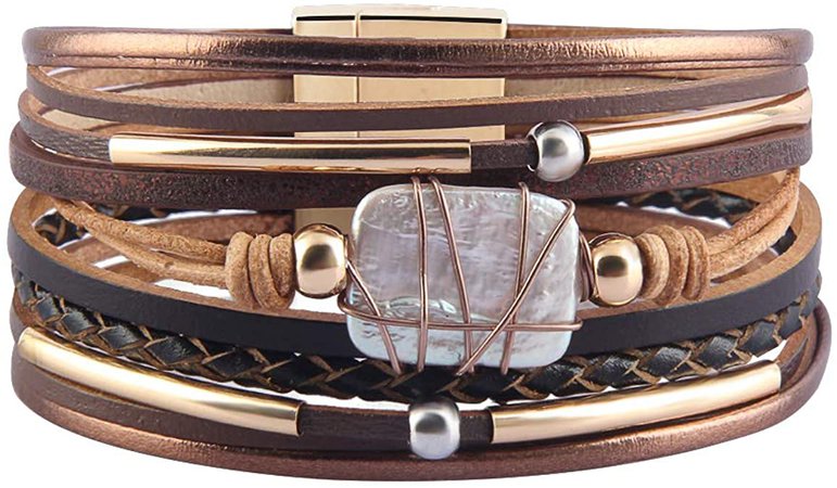 Amazon.com: GelConnie Leather Cuff Bracelet Baroque Pearl Wrap Bracelet Gorgeous Gold Tube Bangle Magnetic Boho Bracelet Bohemian Wristband Jewelry Gift for Women Teen Girls Wife Sister: Clothing, Shoes & Jewelry