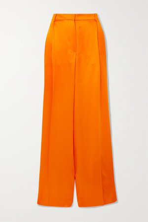 Orange Pleated silk-satin wide-leg pants | Nina Ricci | NET-A-PORTER