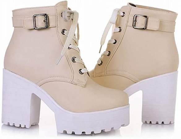 Amazon.com | Latasa Women's Lace up Block Heel Platform Ankle Boots | Ankle & Bootie