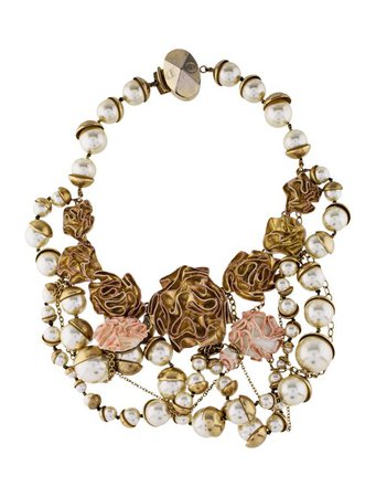 Christian Dior Resin Flower & Faux Pearl Collar Necklace - Necklaces - CHR78384 | The RealReal