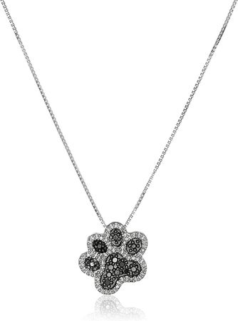 Amazon.com: Amazon Collection Sterling Silver Black and White Diamond Dog Paw Pendant Necklace (1/10 cttw), 18" : Clothing, Shoes & Jewelry