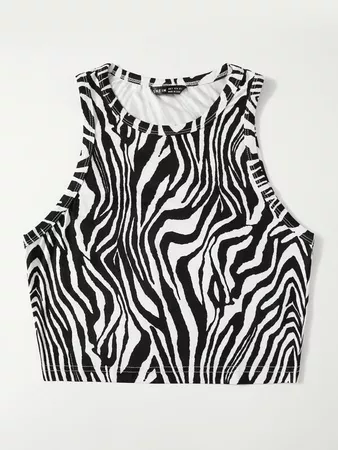 Zebra Striped Tank Top | SHEIN USA black white