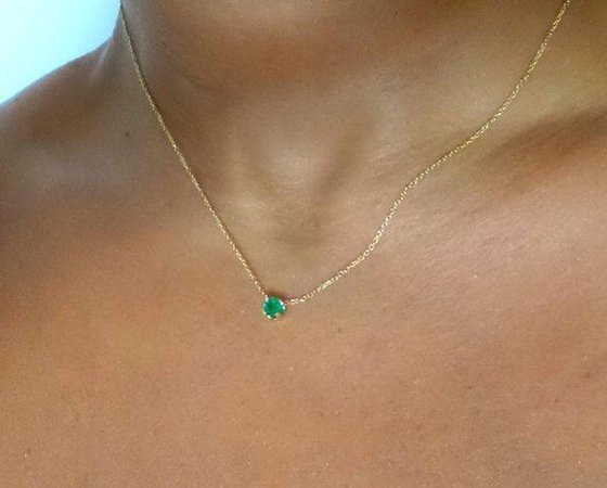 green gold golden emerald necklace minimalistic