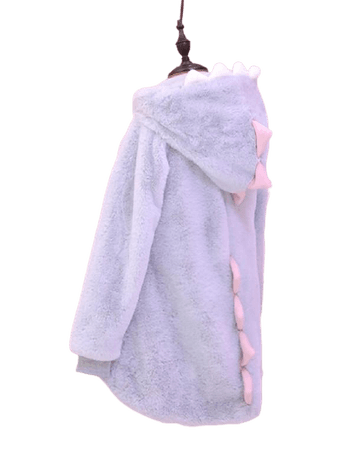 Light Grey Fluffy Dino Hoodie Coat