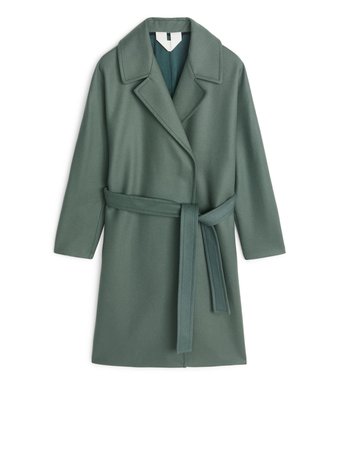 Melton Wool Belted Coat - Light Khaki Green - Jackets & Coats - ARKET DK