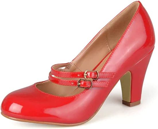 Amazon.com | Journee Collection Womens Wendy Heels Classic Mary Jane Pumps with Double Strap, Patent or Matte Finish, Red Patent, 7 | Pumps