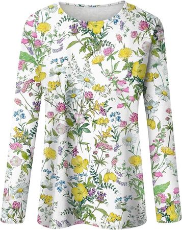 Amazon.com: Women's Fashion Casual Floral Printed Round Neck Long Sleeve Pullover Top : Clothing, Shoes & Jewelry