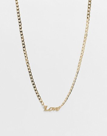 Pieces love slogan necklace in gold | ASOS