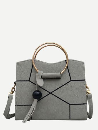 Ring Handle Geometric Bag With Tassel For Women-romwe