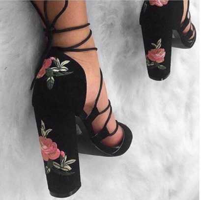 Floral black heels