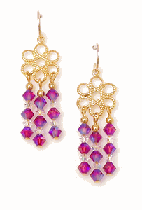 Pink Crystal Chandelier Earrings | Handmade Beaded Crystal Chandelier Earrings