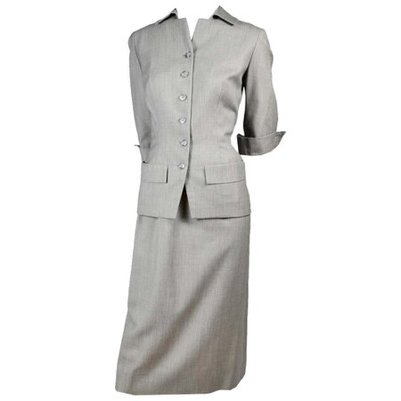 Vintage Irene Lentz 1950s Gray 2 Pc Skirt Suit Exclusively for Gunther Jaeckel For Sale at 1stDibs