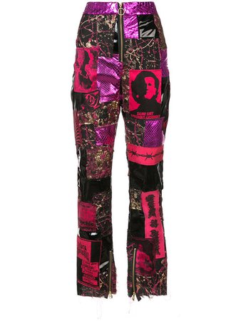 DILARA FINDIKOGLU fucshia patent leather patchwork punk trousers
