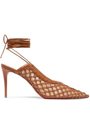 Christian Louboutin | + Roland Mouret Cage and Curry mesh and woven leather pumps | NET-A-PORTER.COM