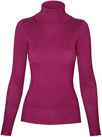 Cielo Women's Solid Basic Stretch Turtleneck Pullover Knit Sweater Magenta XL at Amazon Women’s Clothing store