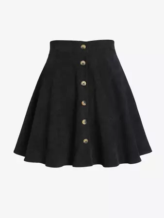 Women's Vintage Style Solid Color Button Up Corduroy Mini Skirt In BLACK | ZAFUL 2023