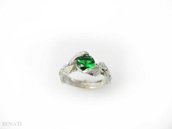 Green stone engagement ring
