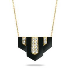 18k Yellow Gold Diamond Necklace With Black Onyx