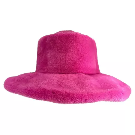 Suzanne Couture Millinery Oversized Hot Pink Mink Fur Brimmed Hat For Sale at 1stDibs