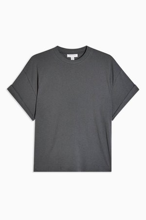 Grey Boxy Roll Sleeved T-Shirt | Topshop