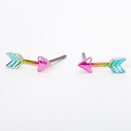Silver Anodized Rainbow Arrow Stud Earrings | Claire's US