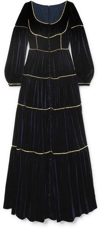 Tiered Crystal-embellished Velvet Gown - Midnight blue