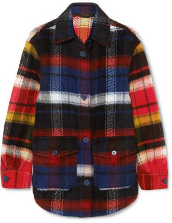 Checked Brushed Alpaca And Wool-blend Shirt - Navy