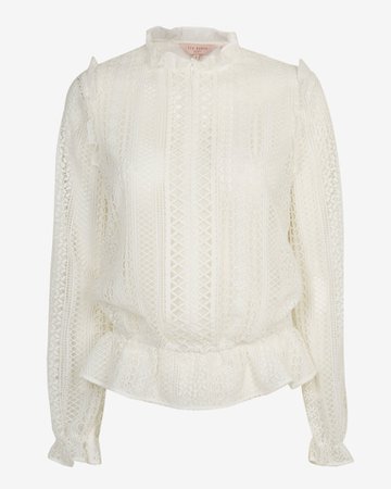 Zip up lace top - White | Tops and T-shirts | Ted Baker UK