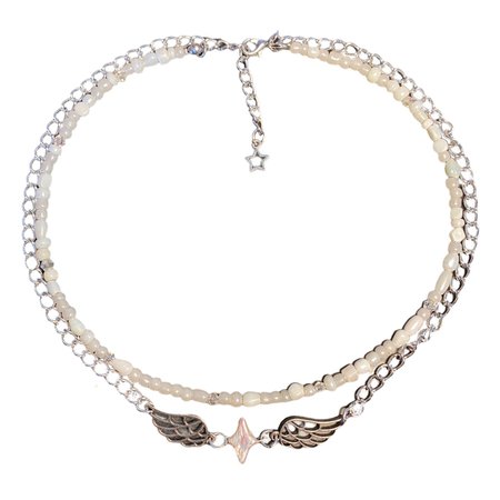 double layered necklace with a winged pearl and white beads