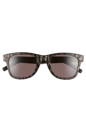 Saint Laurent 50mm Leather Wrapped Flat Top Sunglasses | Nordstrom