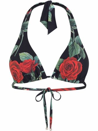 Shop Dolce & Gabbana rose-print halterneck bikini top with Express Delivery - FARFETCH