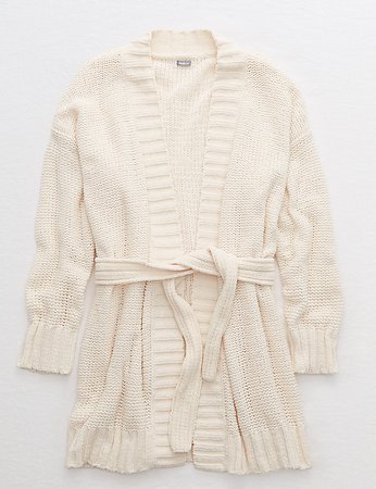 AERIE CHENILLE BELTED CARDIGAN