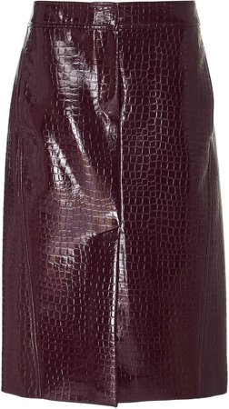 Croc-Embossed Faux Leather Midi Skirt Size: 0