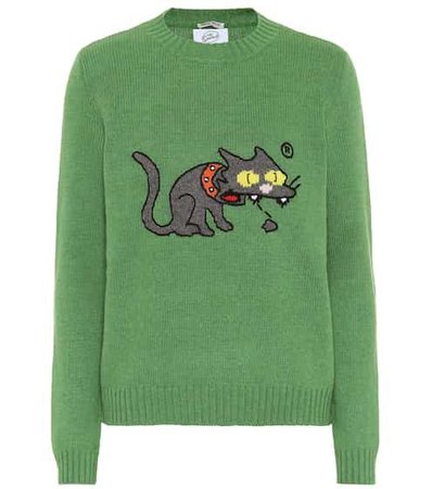 miu miu green cat sweater