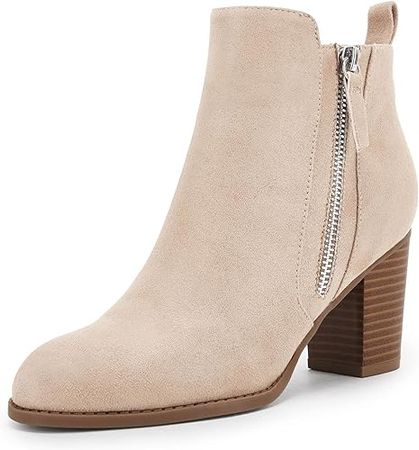 Amazon.com | Rilista Womens Ankle Boots Mid Stacked Chunky Block Heel Side Zip Round Toe Fashion Fall Booties | Ankle & Bootie
