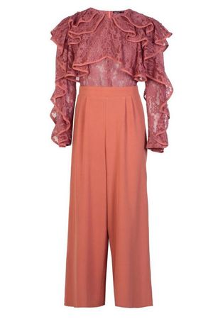 All Over Lace Ruffle Culotte Jumpsuit | Boohoo