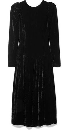 Open-back Satin-trimmed Velvet Midi Dress - Black