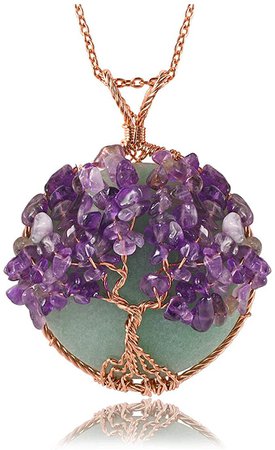Amazon.com: Top Plaza Healing Crystal Green Aventurine Amethyst Round Stone Pendant Necklace Tree of Life Copper Wire Wrapped Necklaces Handmade Reiki Quartz Gemstone Jewelry for Womens: Arts, Crafts & Sewing