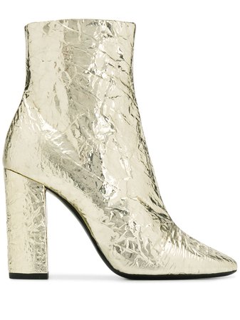 Gold Saint Laurent Lou Foil Effect Ankle Boots | Farfetch.com