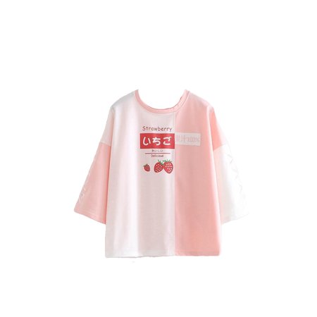 kiaomi Japanese Strawberry Avocado Delicious Color Block T-Shirt - Pink - @cloud9_official