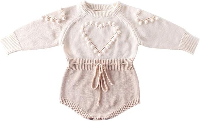 Amazon.com: bebeshopdelageyhu Newborn Baby Girl Sweater Romper Ruffle Sleeve Cotton Knitted Bodysuit Fall Winter Outfit Clothes (Heart Sweater Romper, 6-12 Months): Clothing, Shoes & Jewelry